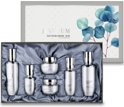 지니윰 이지에프 히알루론산 6종 세트 여성 스킨로션 세트 기초화장품 피부건조 미백 주름개선 기능성화장품 부모님 선물 수분 보습 쇼핑백 기초세트 명절선물 화장품세트