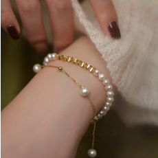 담수 진주 팔찌 14K 18K 골드 플래팅 팔찌 패션 럭셔리 팔찌 1+1 2종