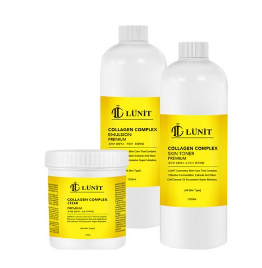 [LUNIT루닛] [탄력/재생] 콜라겐 컴플렉스 프리미엄 스킨 + 에멀젼 + 크림 세트 1세트 (2+1행사 중 상세설명 참조), 스킨1000ml+에..., 1세트